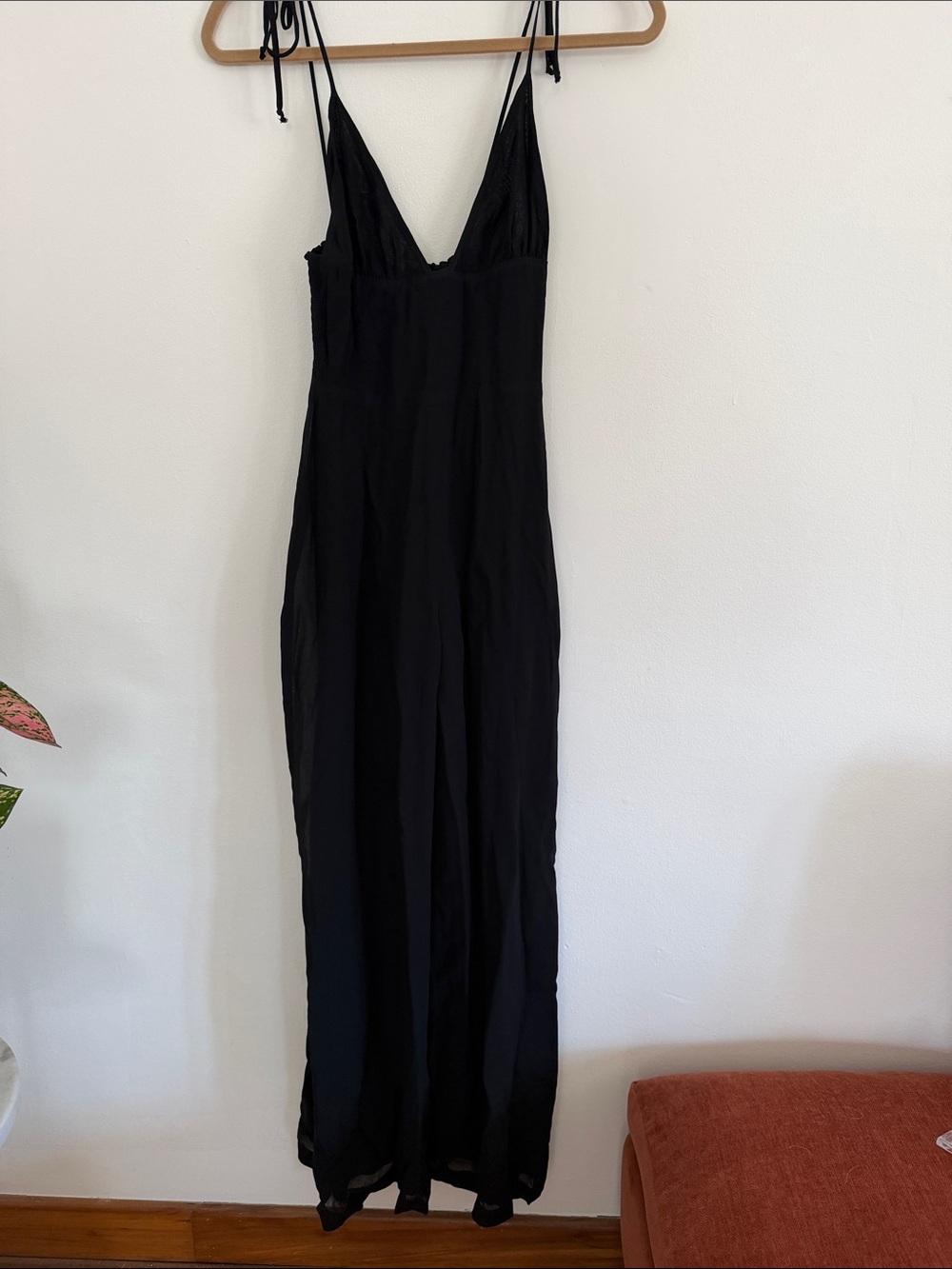 Reformation Black V-Neck jumpsuit with Adjustable Spaghetti Straps